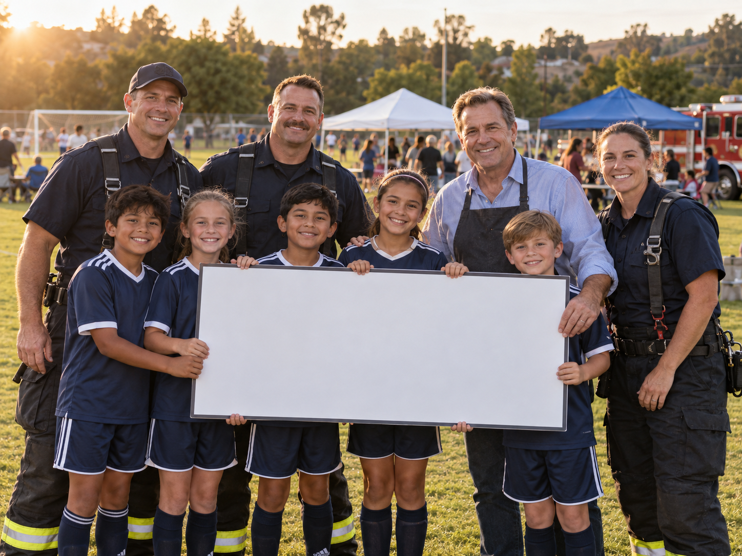 Youth team, firefighters and a local sponsor together